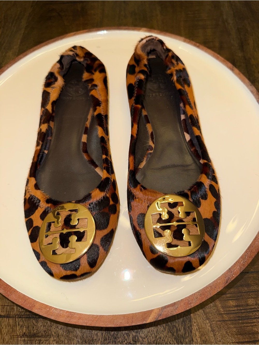 Tory Burch Leopard-Print Flats with Gold Logo Medallion